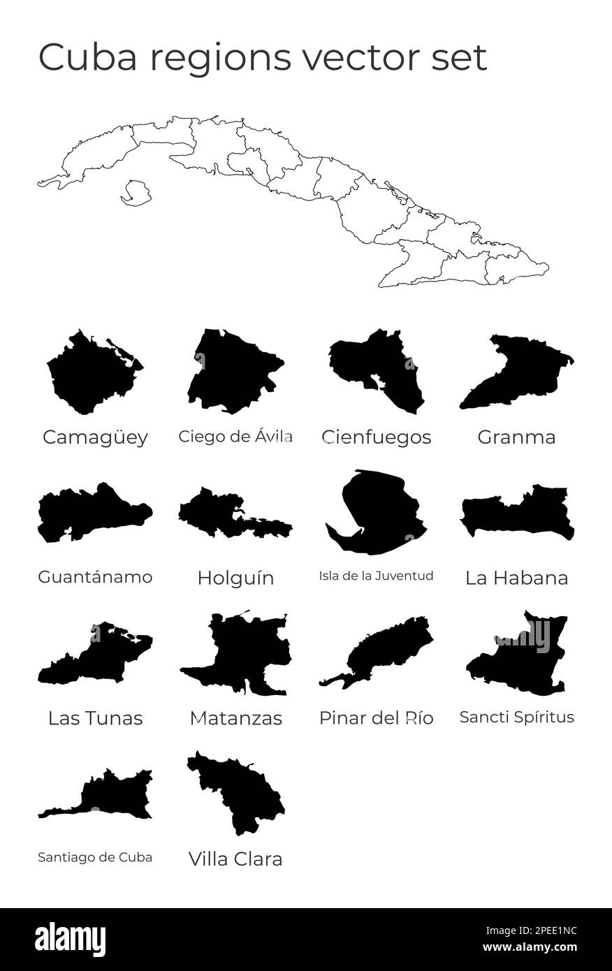 Cuba map with shapes of regions. Blank vector map of the Country with