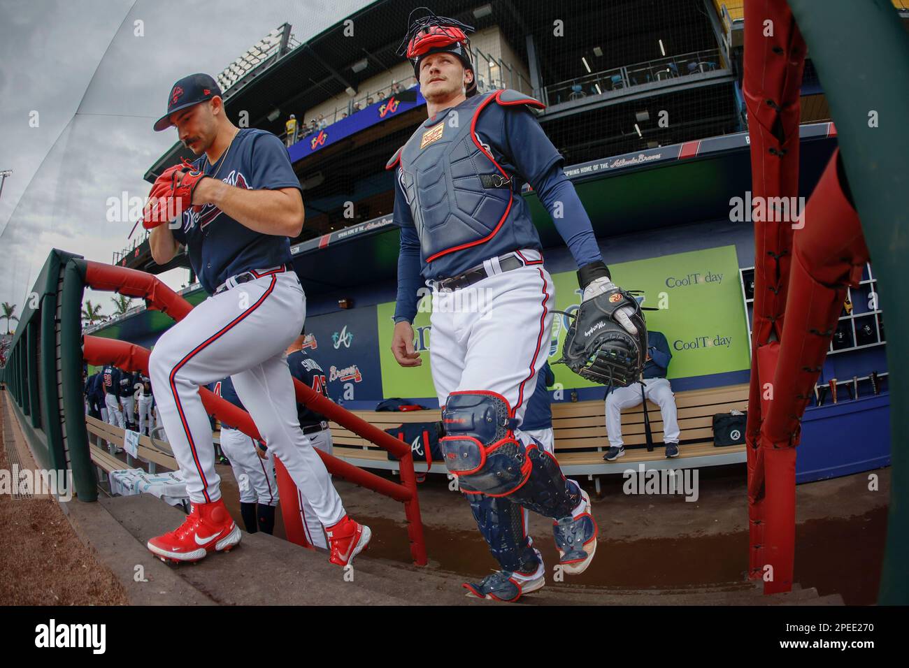 March 15, 2023, North Port FL USA; Atlanta Braves starting pitcher Spencer  Strider (99) and catcher Sean Murphy (12) take the field at the start of an  Stock Photo - Alamy