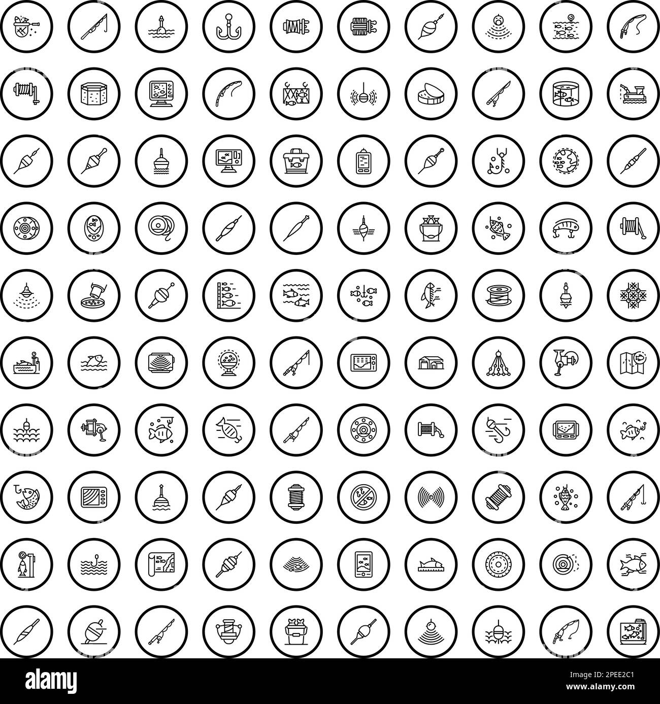 100 fish icons set. Outline illustration of 100 fish icons vector set ...