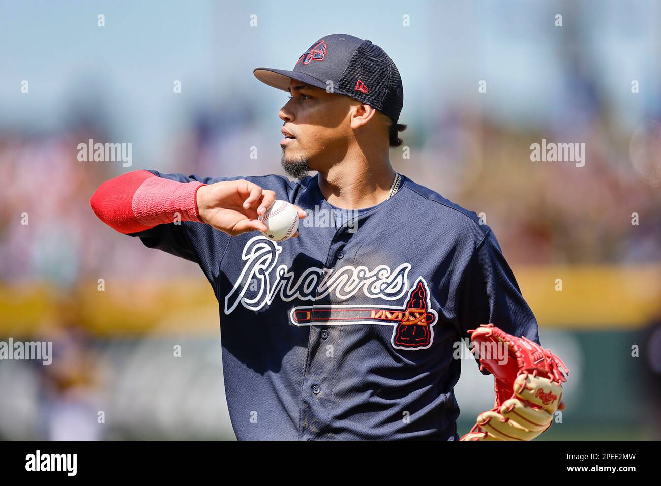 March 15, 2023, North Port FL USA; Atlanta Braves second baseman Orlando  Arcia (11) heads to the dugout during an MLB spring training game against  the Stock Photo - Alamy