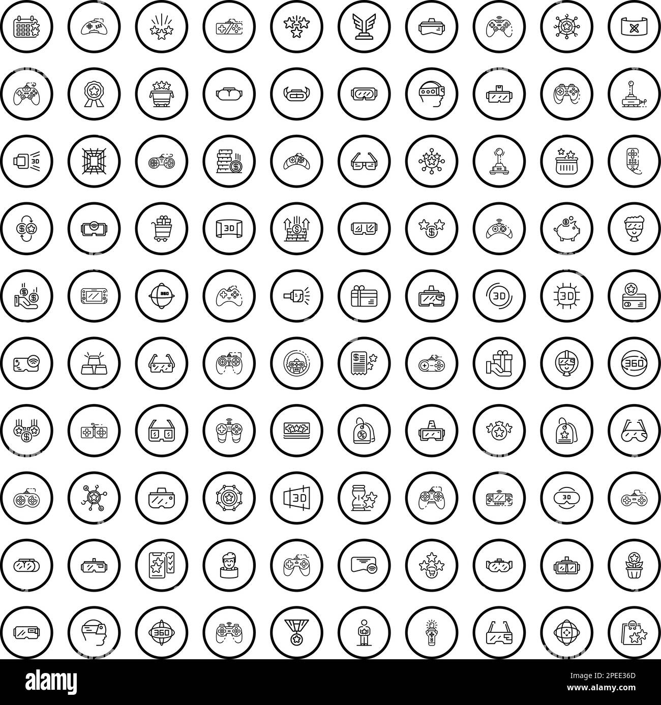 100 game icons set. Outline illustration of 100 game icons vector set isolated on white