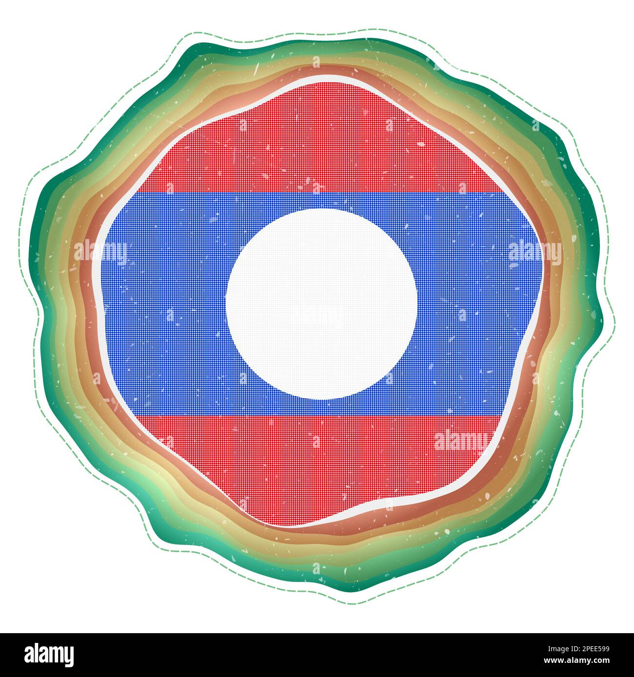 Laos flag in frame. Badge of the country. Layered circular sign around ...