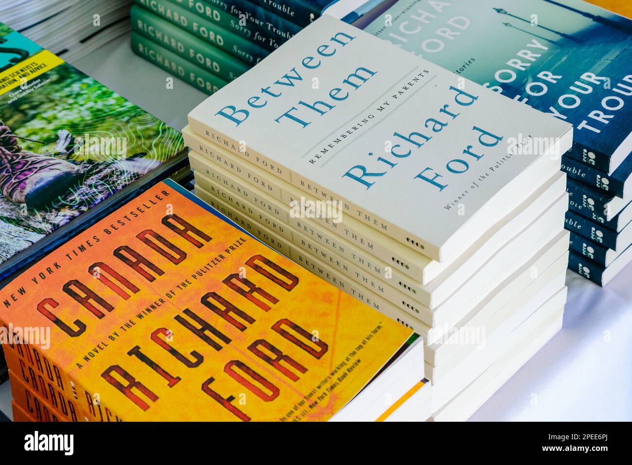 NEW ORLEANS, LA, USA - MARCH 11, 2023: Books displayed on a table for sale at a free literary event Stock Photo