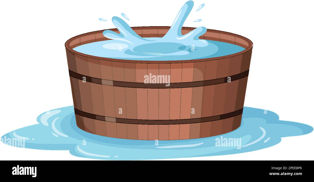 Wooden bucket  with water splash illustration Stock Vector