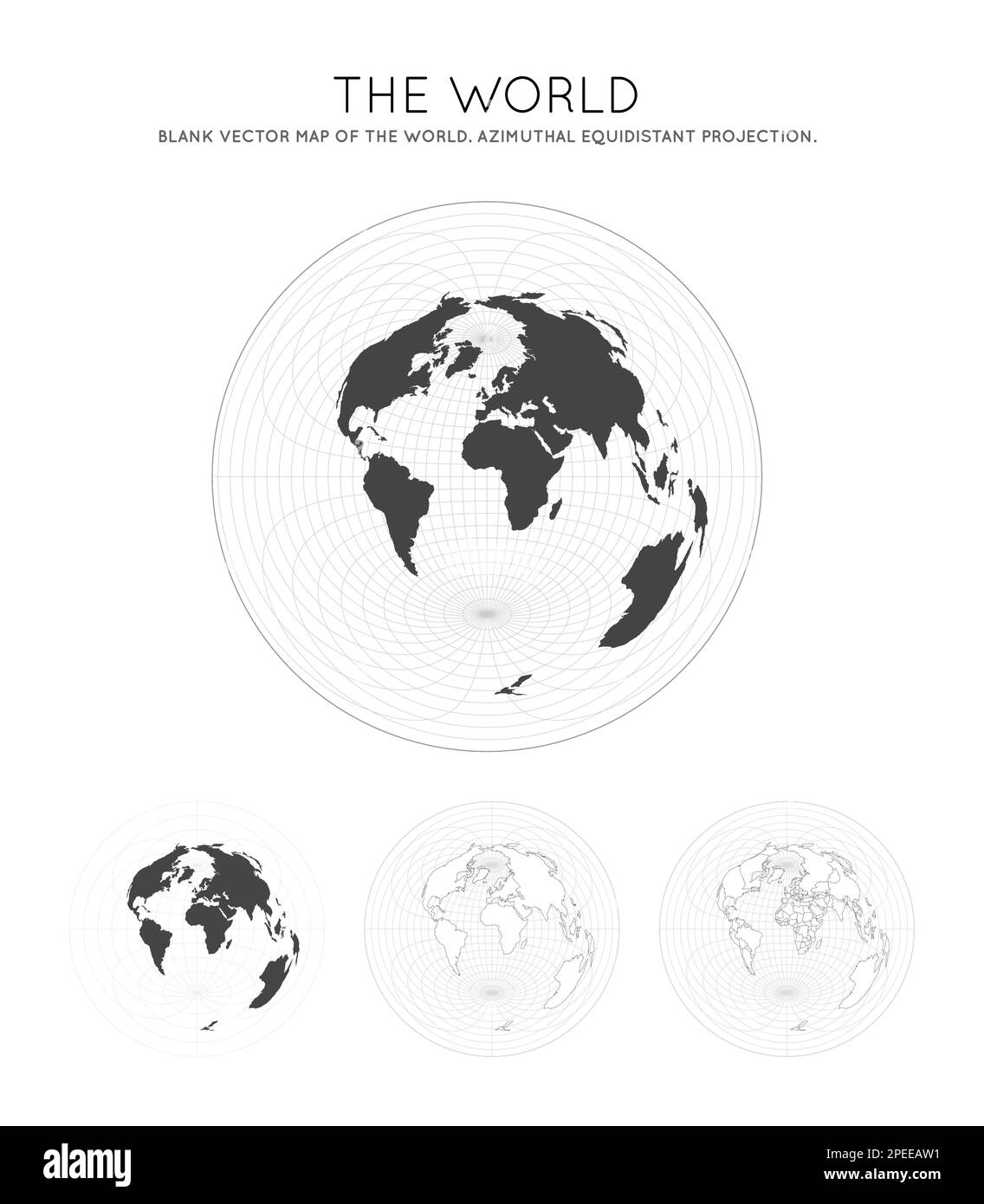 Map of The World. Azimuthal equidistant projection. Globe with latitude