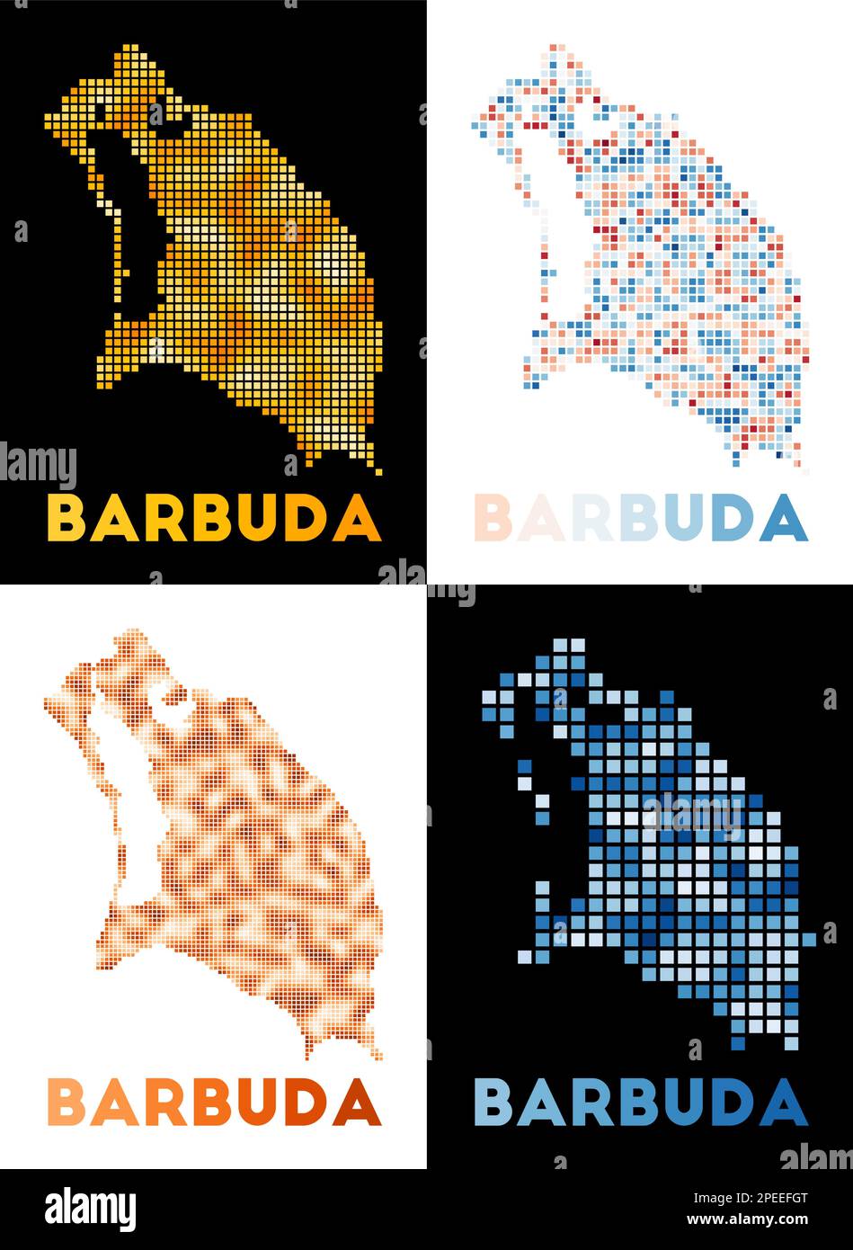 Barbuda map. Collection of map of Barbuda in dotted style. Borders of the island filled with