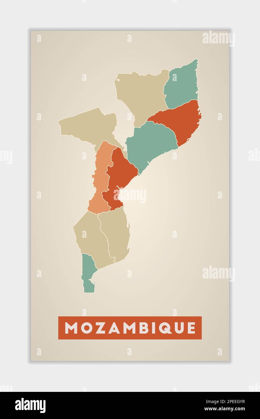 Mozambique Poster Map Of The Country With Colorful Regions Shape Of