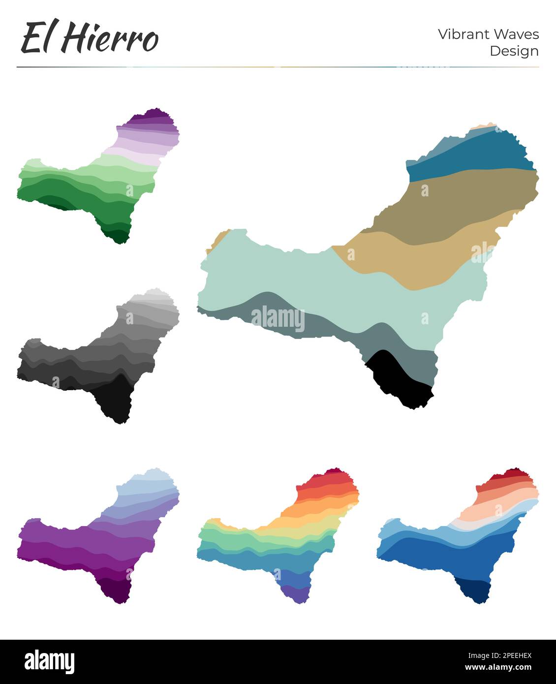 Set of vector maps of El Hierro. Vibrant waves design. Bright map of ...