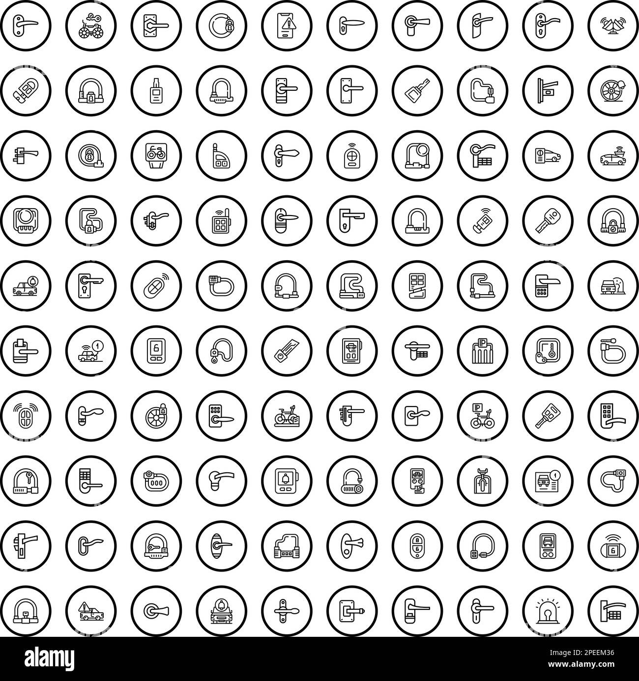 100 security icons set. Outline illustration of 100 security icons vector set isolated on white background Stock Vector
