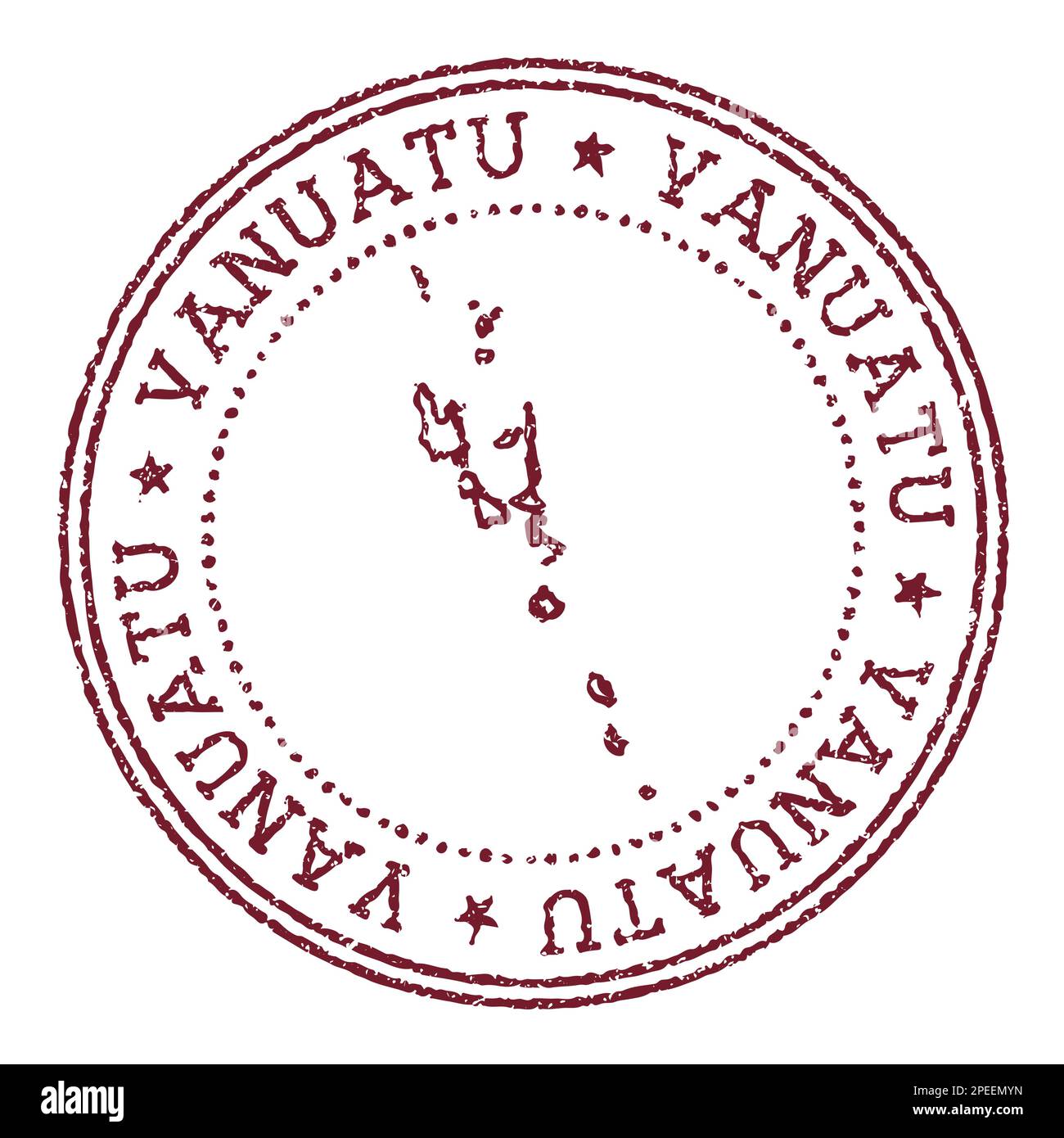 Vanuatu round rubber stamp with country map. Vintage red passport stamp with circular text and stars, vector illustration. Stock Vector