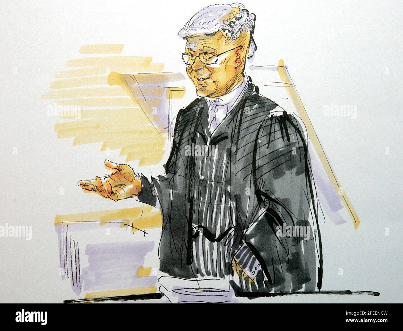Drawing of lawyer Joseph Giret on Wednesday, Jan. 26, 2005, at the