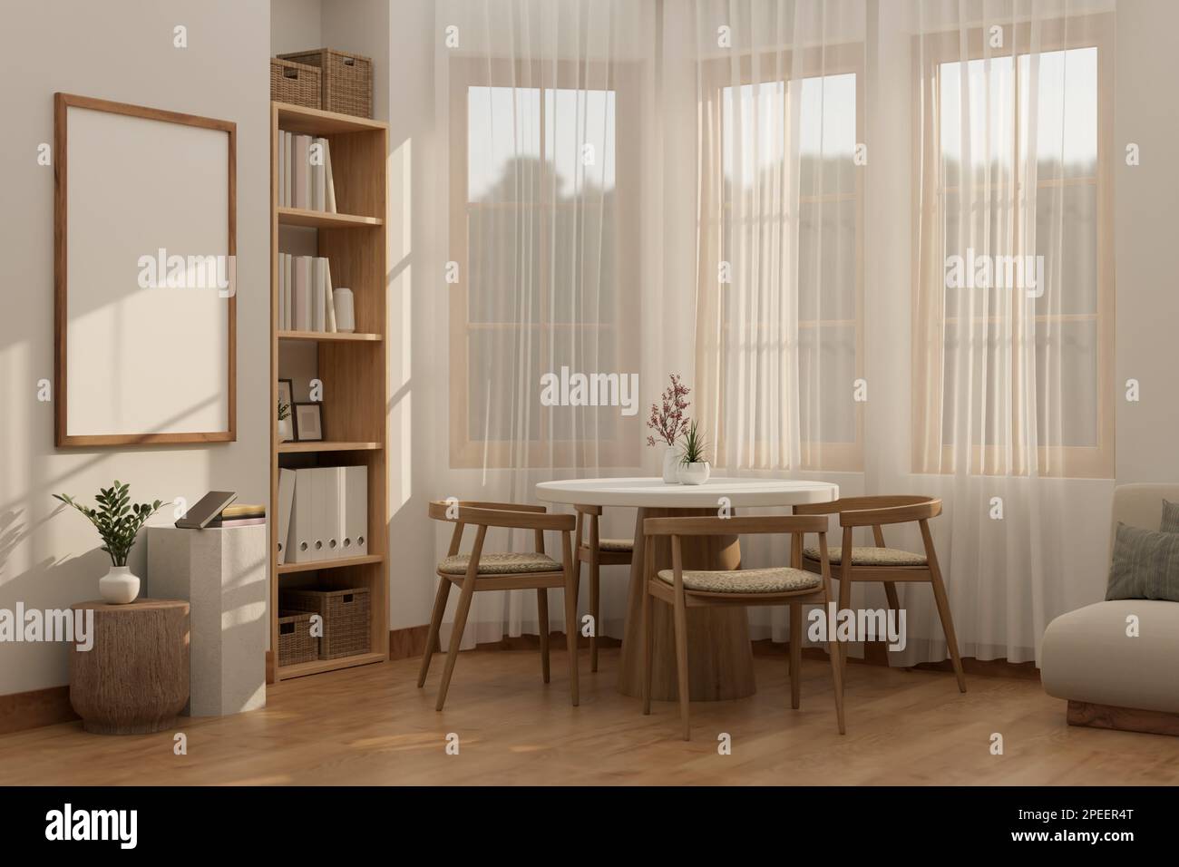 View of Beautiful Scandinavian home dining room interior design with dining ...