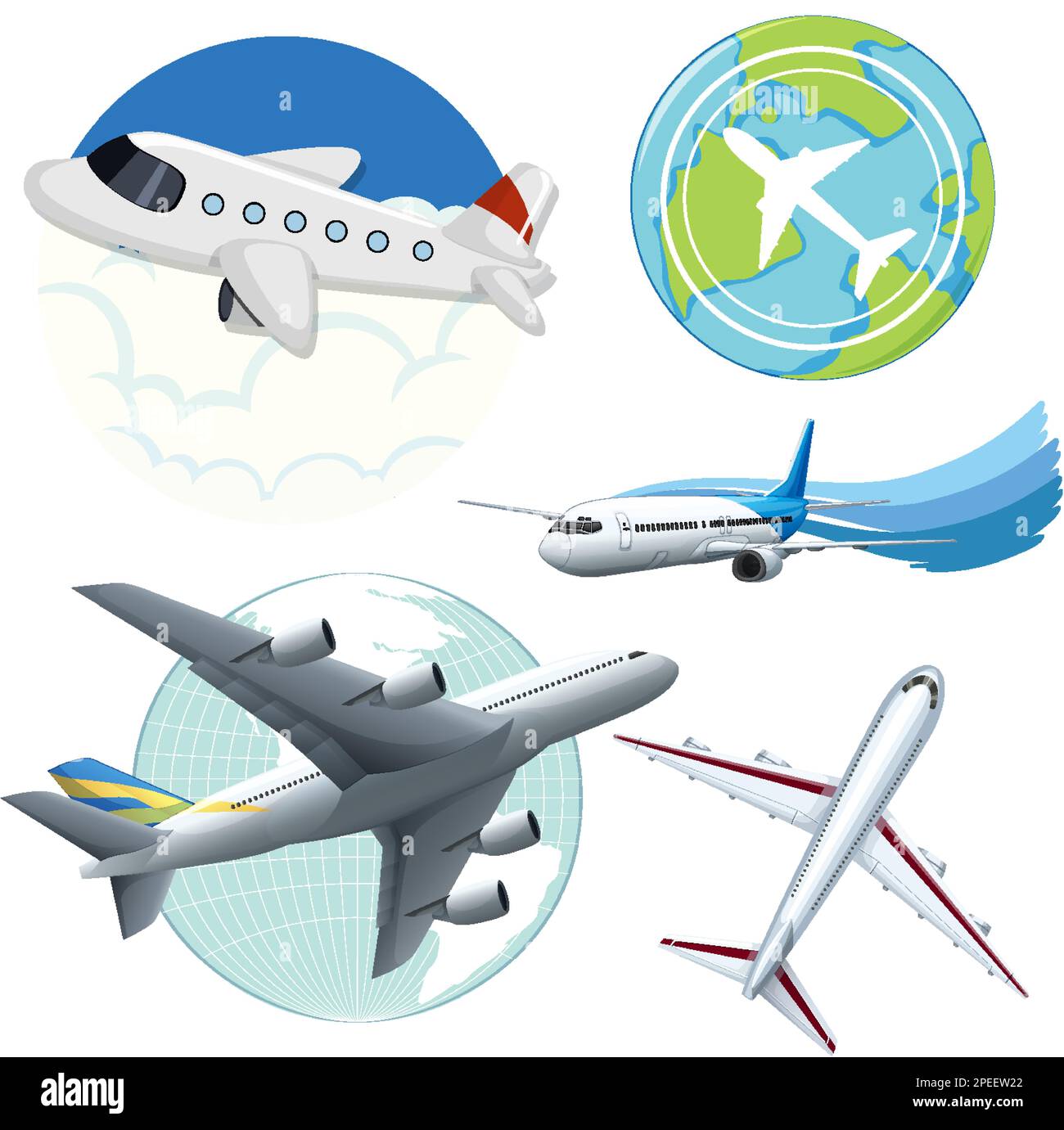 Set of different planes illustration Stock Vector