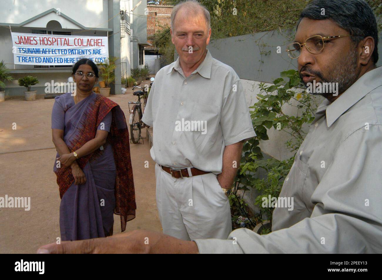 Prem Vijaykumar, right, owner of the James hospital speaks, as Bob Lee ...