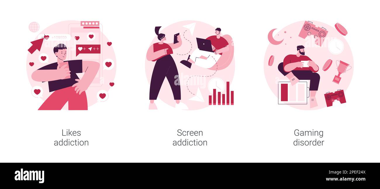 Digital overload abstract concept vector illustration set. Likes and