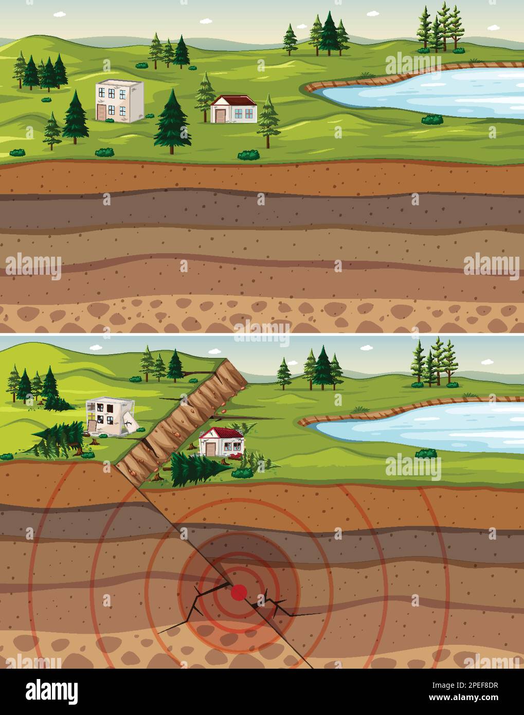 Earthquake Due to Interaction of Tectonic Plates illustration Stock