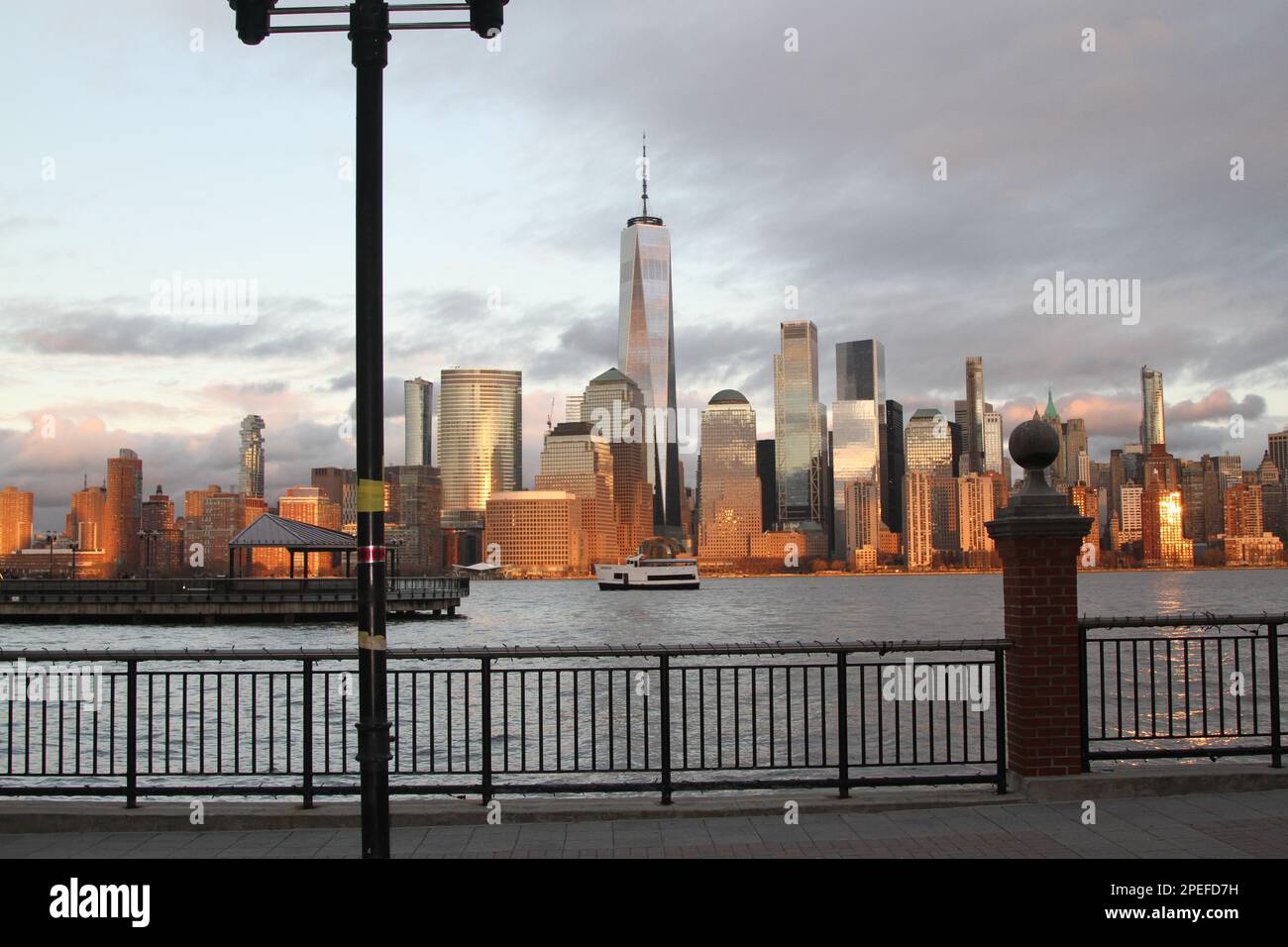 View of New York City across from the Hudson river at dusk Stock Photo ...