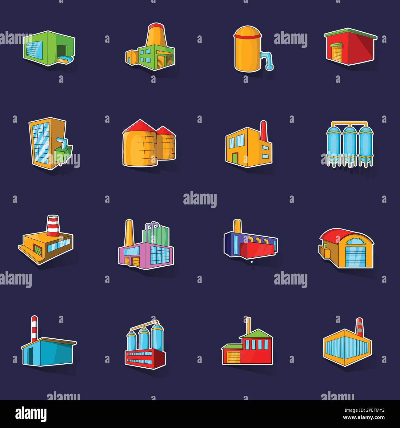 Industrial building plants and factories icons set stikers collection ...