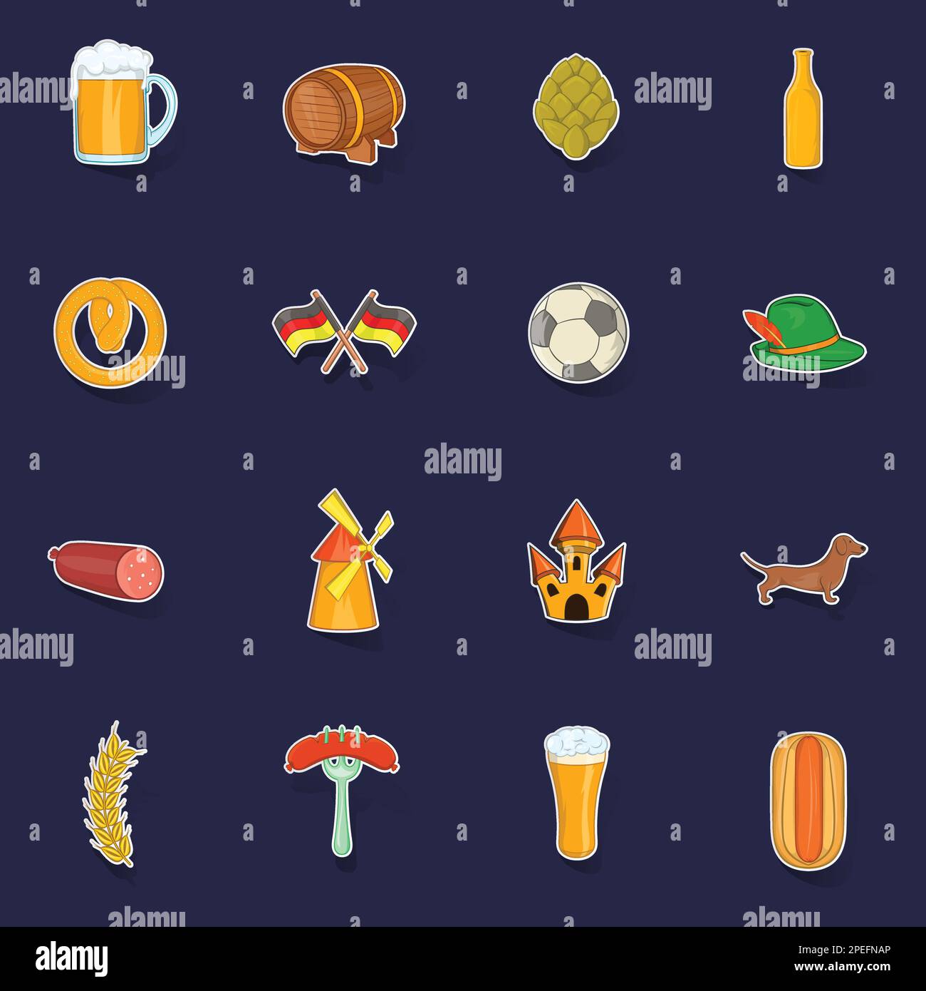 Germany icons set stikers collection vector with shadow on purple ...