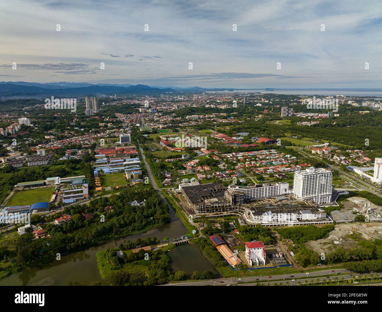 Cityscape panorama of Kota Kinabalu city with modern buildings. Borneo ...