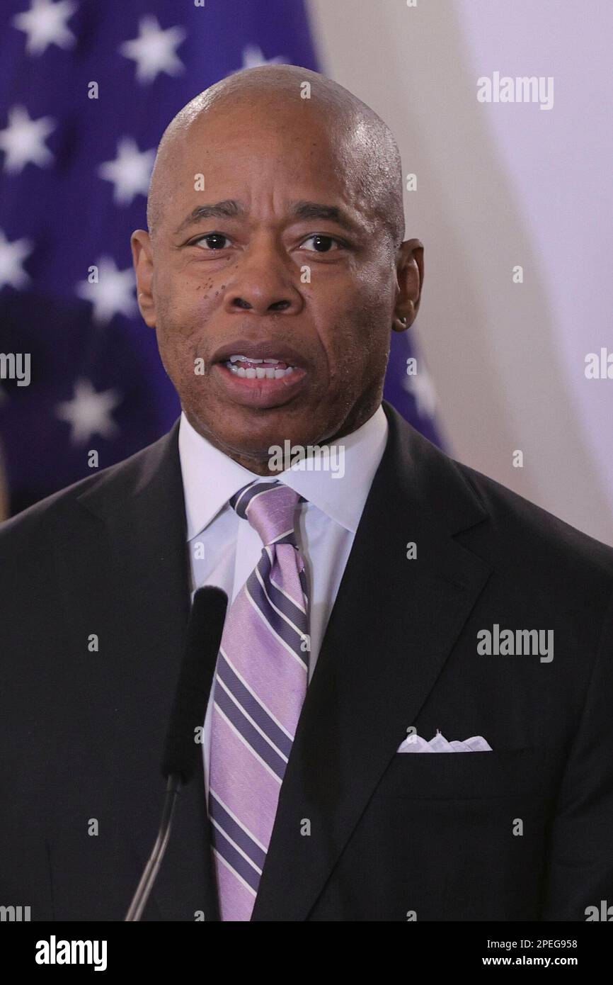 Stewart Hotel, New York, USA, March 15, 2023 Mayor Eric Adams along