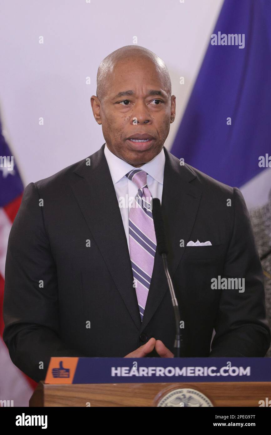 Stewart Hotel, New York, USA, March 15, 2023 Mayor Eric Adams along