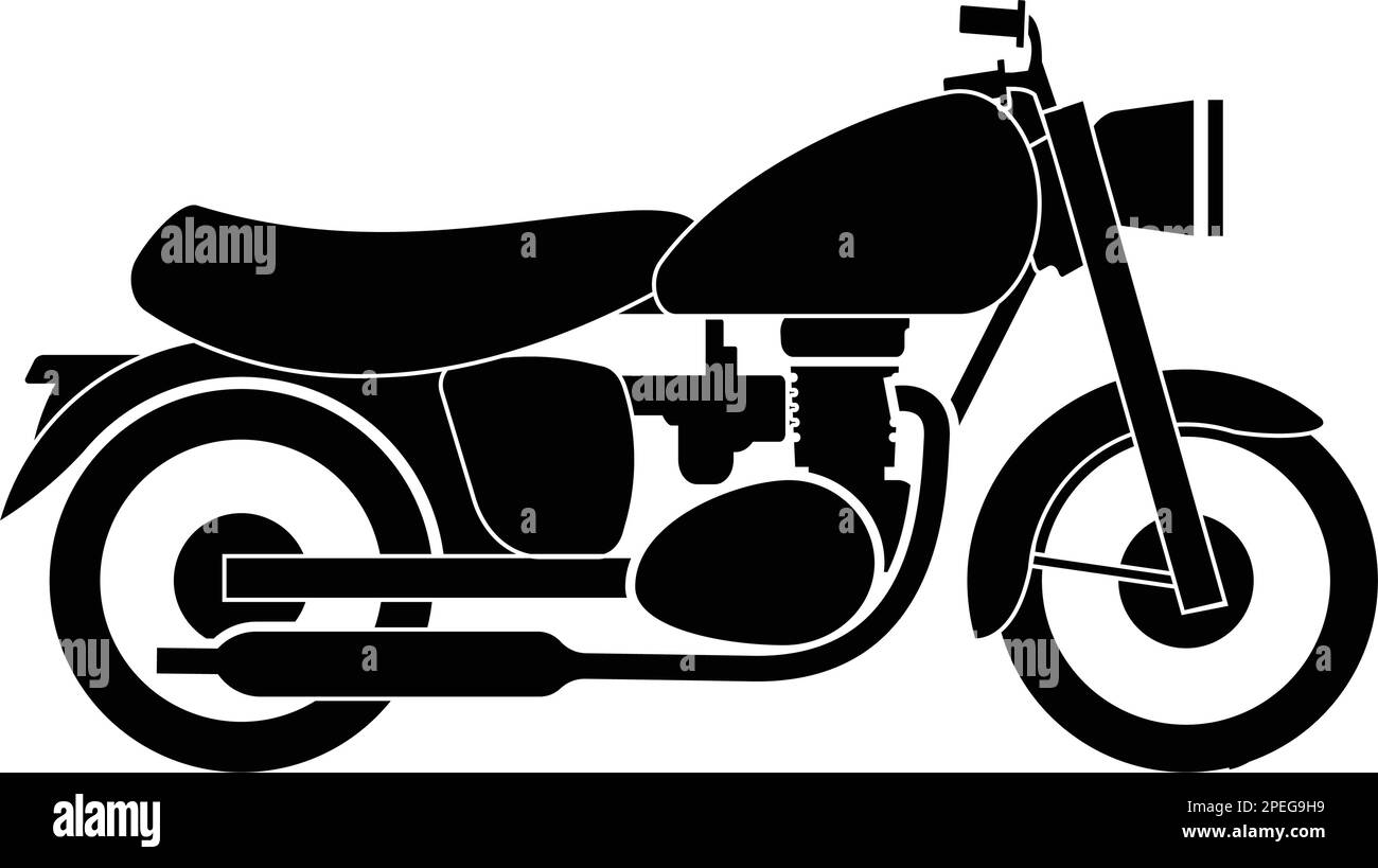 Black silhouette of retro classic motorcycle. Side, top and front