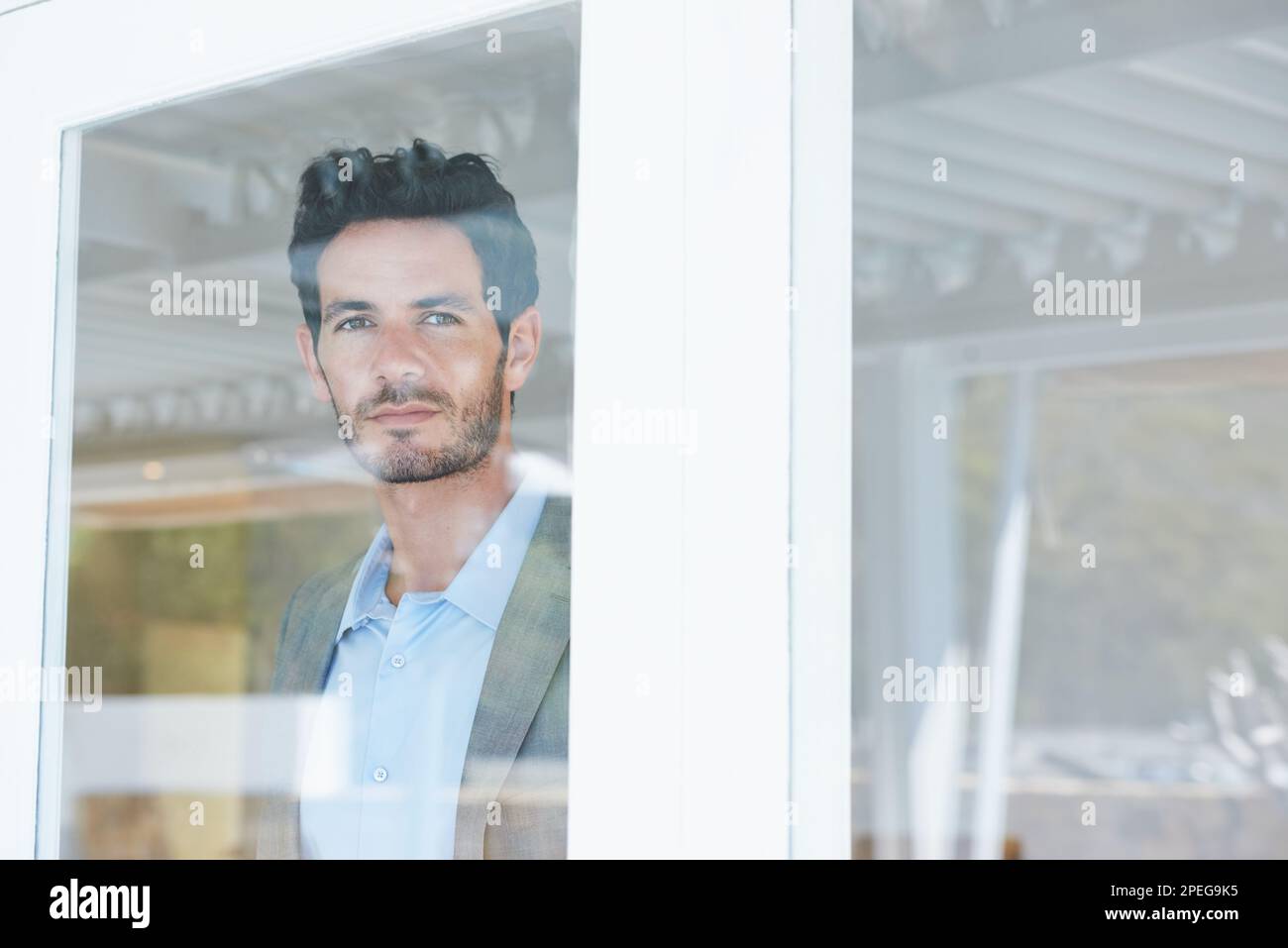 Adult look out window of home hi-res stock photography and images - Alamy
