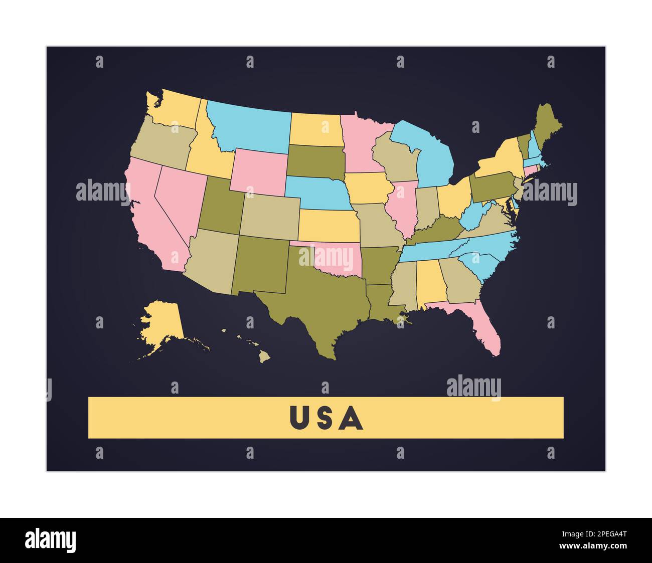 USA map Country poster with regions - Usa Map Country Poster With Regions Shape Of Usa With Country Name Authentic Vector Illustration 2PEGA4T