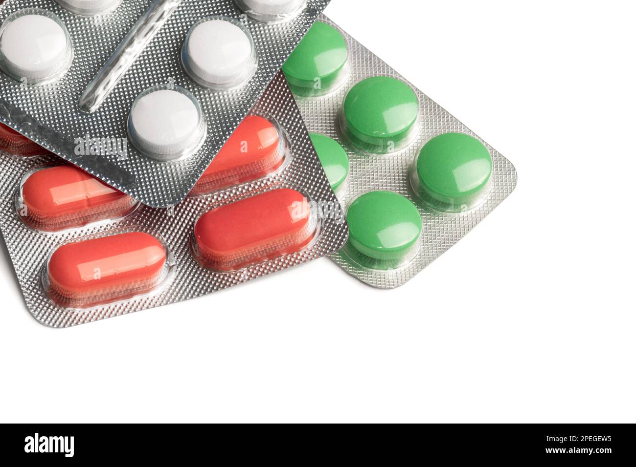 Pile of antibiotic capsule pills in blister pack. Pharmaceutical