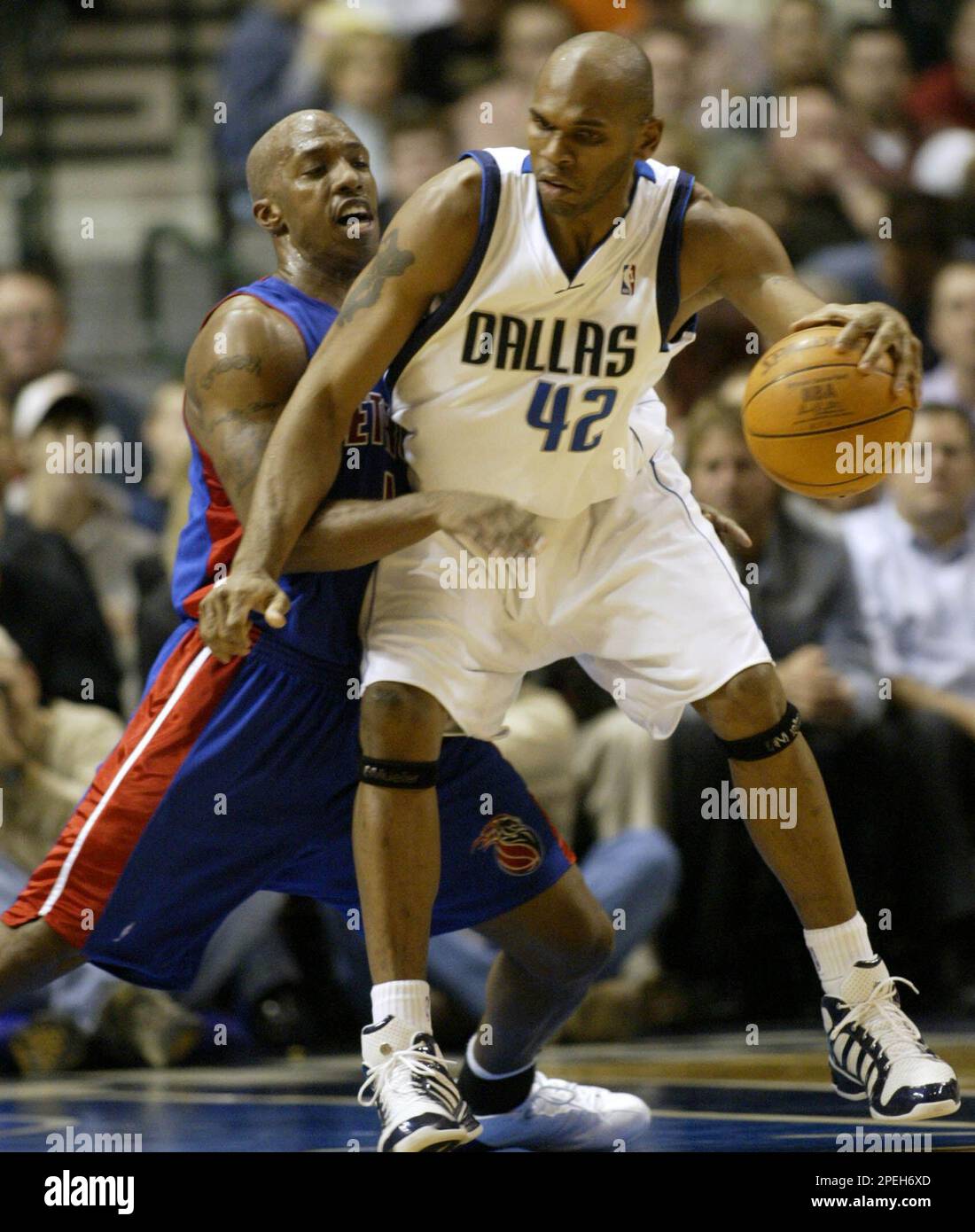 Detroit Pistons guard Chauncey Billups, left, tries to knock the ball