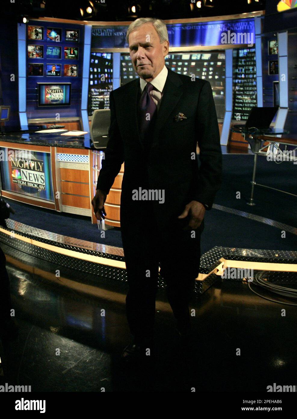 NBC Nightly News anchor Tom Brokaw walks off the set after his last