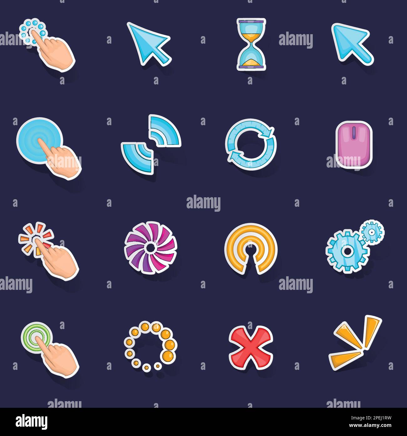 Click cursors icons set stikers collection vector with shadow on purple ...