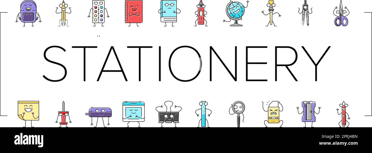 stationery character school icons set vector Stock Vector Image & Art ...