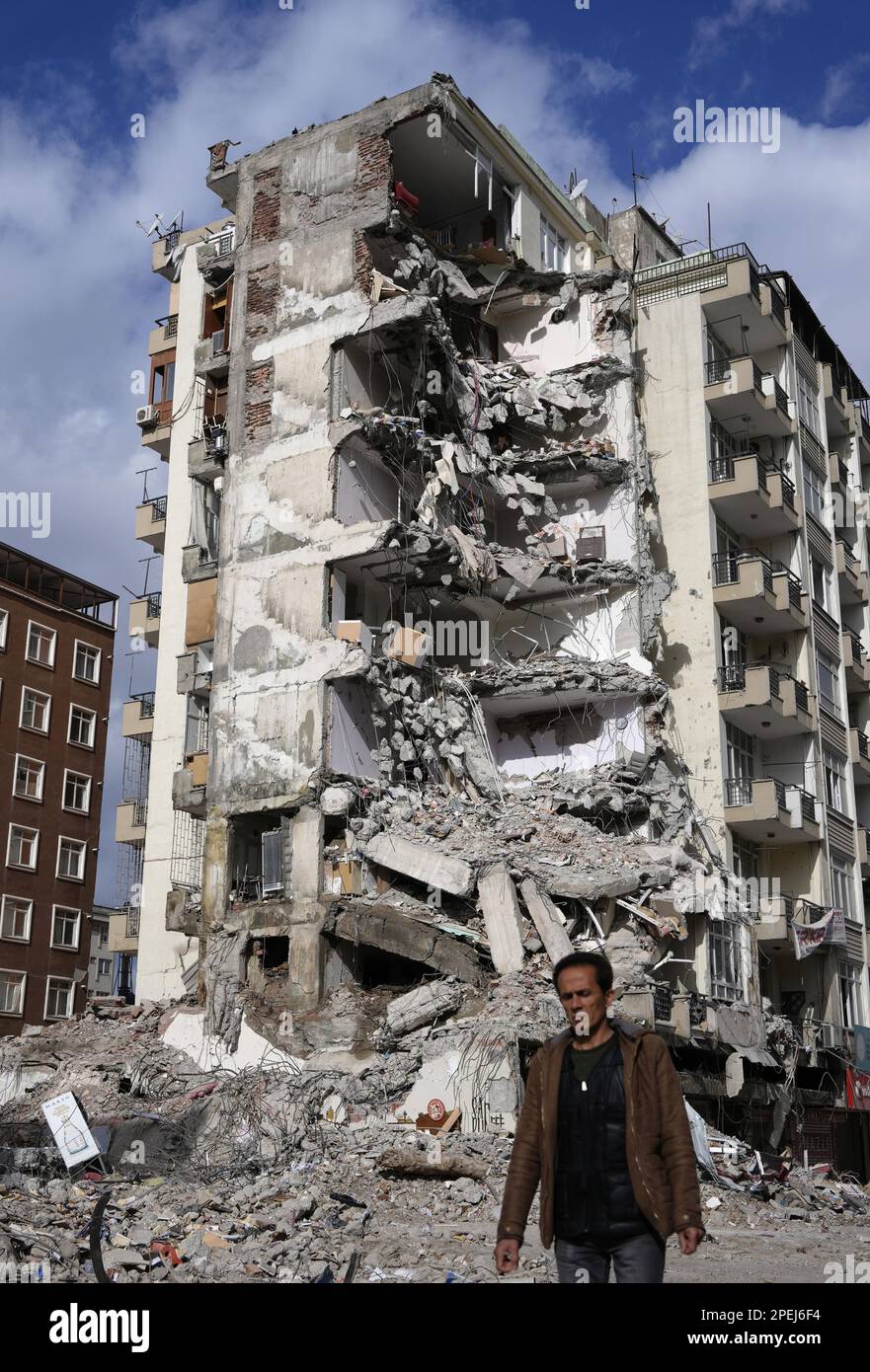 Photo shows a collapsed building in the southern Turkish city of