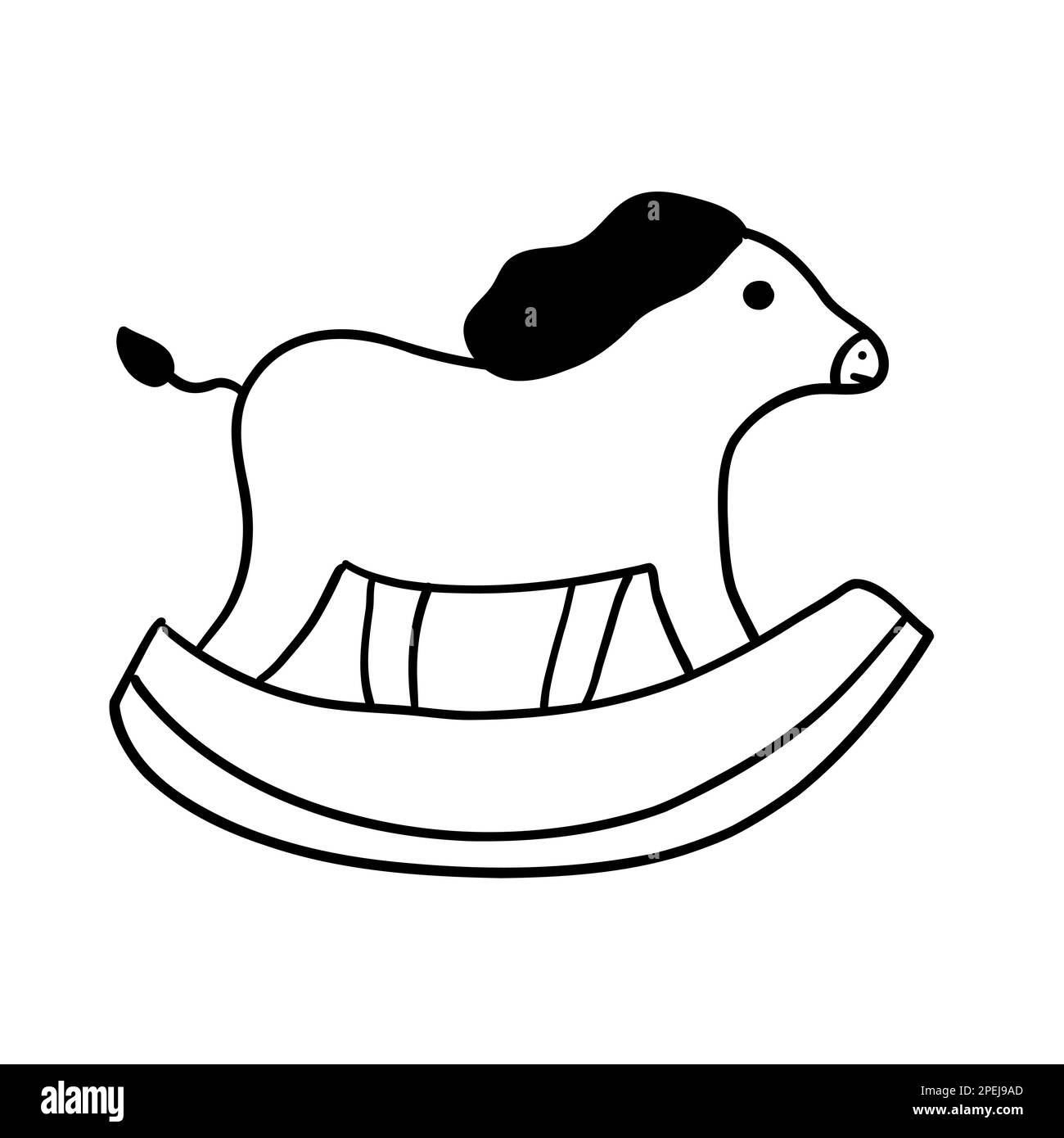 Cartoon Christmas Horse Toy in outline doodle style isolated on white