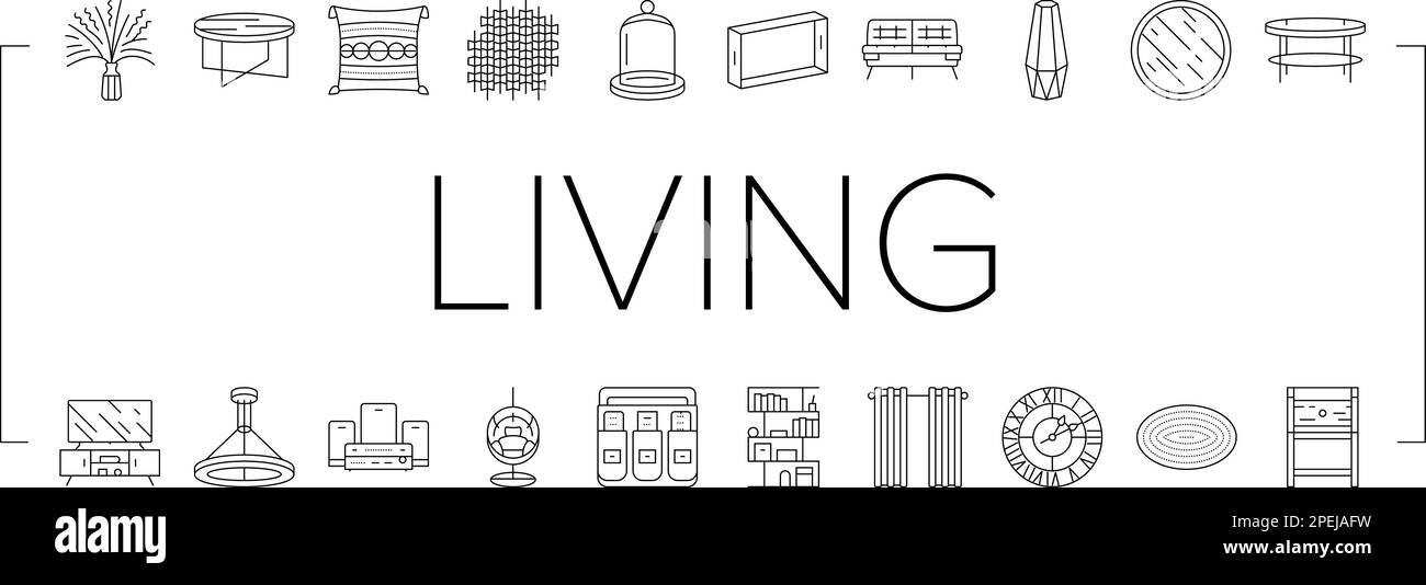living room modern home furniture icons set vector Stock Vector Image ...