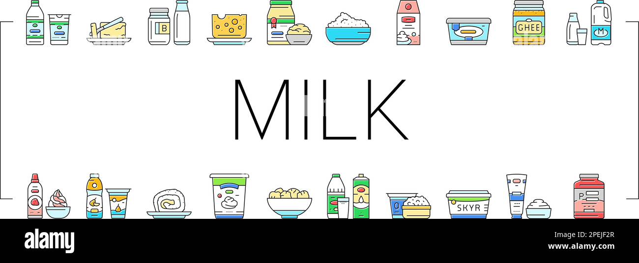 milk product dairy drink fresh icons set vector Stock Vector Image ...