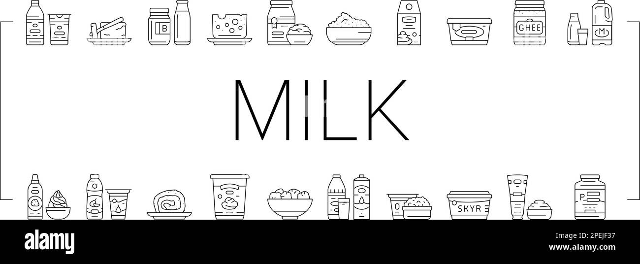 milk product dairy drink fresh icons set vector Stock Vector Image ...