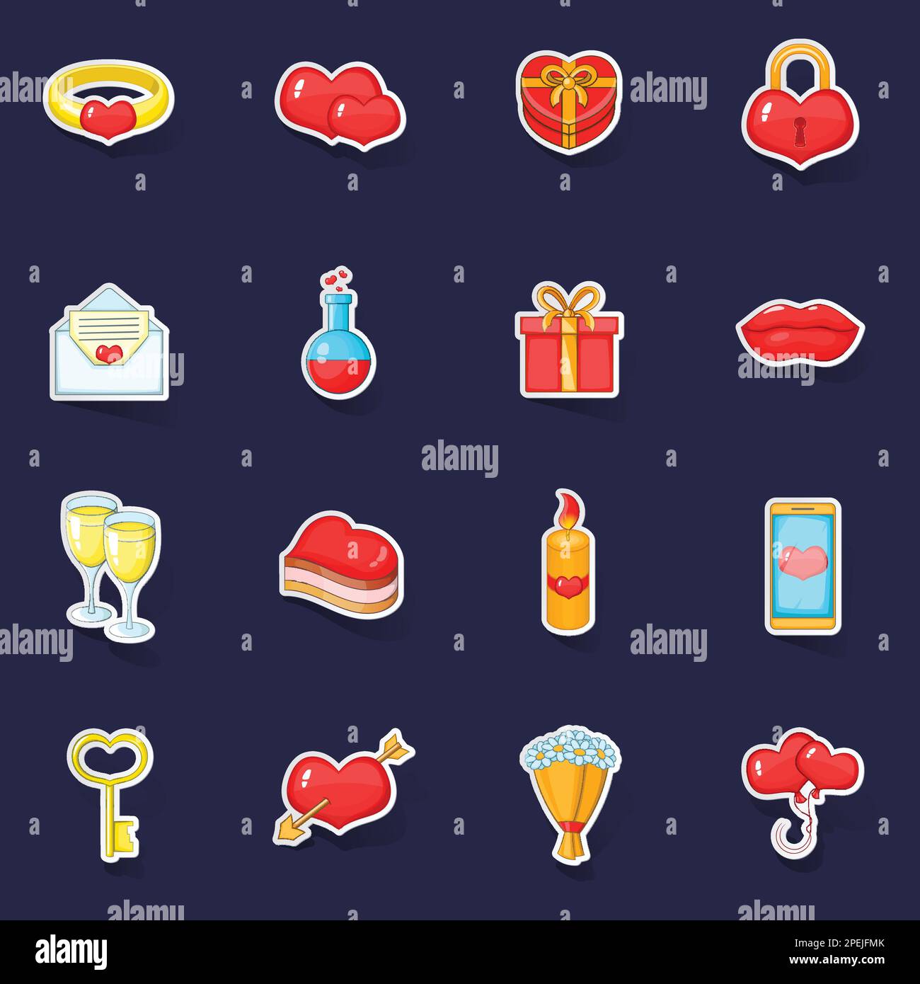 Saint Valentine day icons set stikers collection vector with shadow on ...