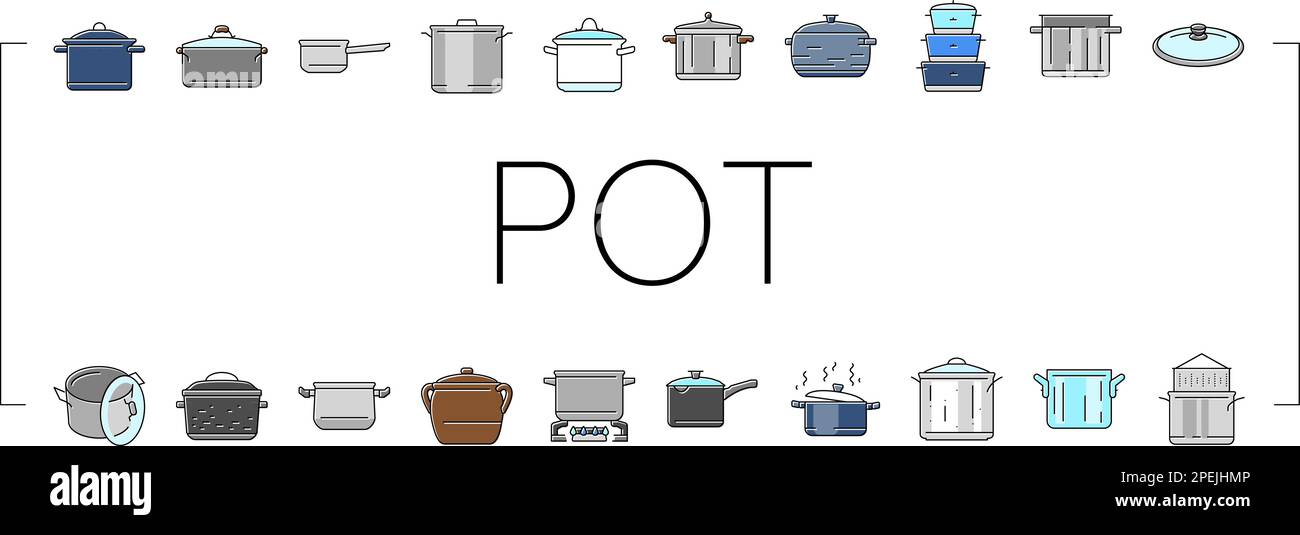 pot kitchen food pan cooking icons set vector Stock Vector Image & Art ...