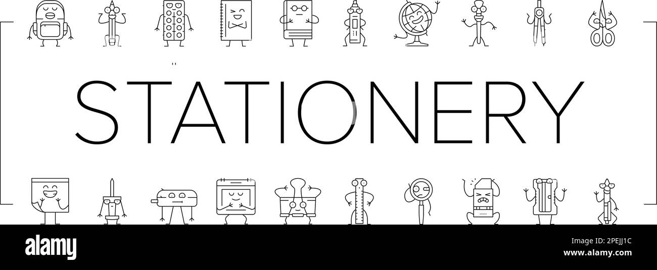 stationery character school icons set vector Stock Vector Image & Art ...