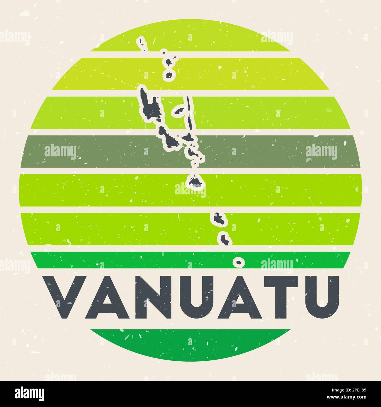 Vanuatu logo. Sign with the map of country and colored stripes, vector illustration. Can be used as insignia, logotype, label, sticker or badge of the Stock Vector