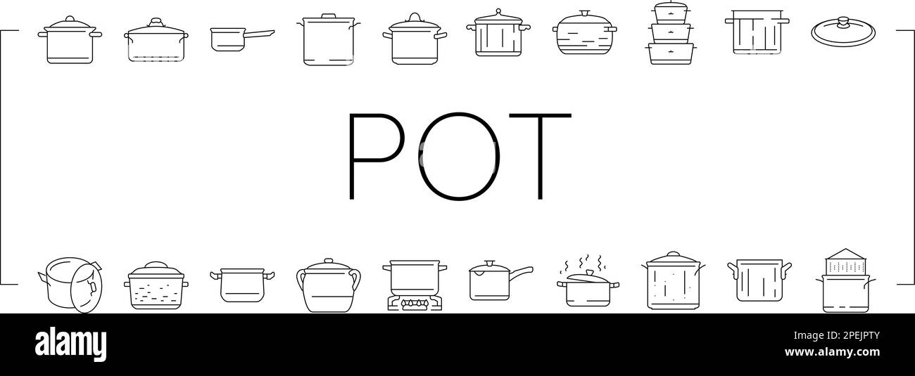 pot kitchen food pan cooking icons set vector Stock Vector Image & Art ...