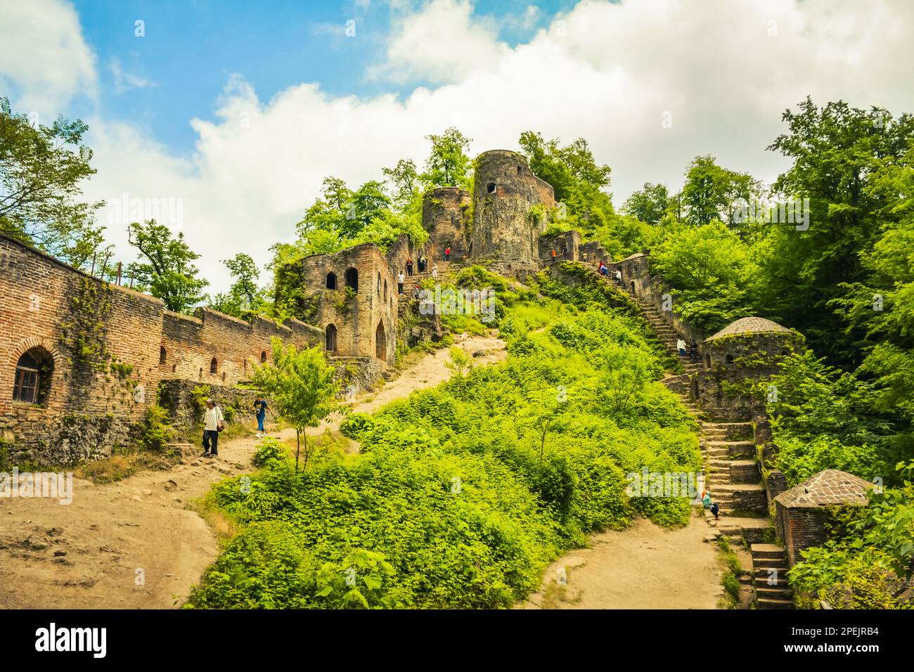 Tourist visit explore sightseeing Rudkhan castle in north east Iran