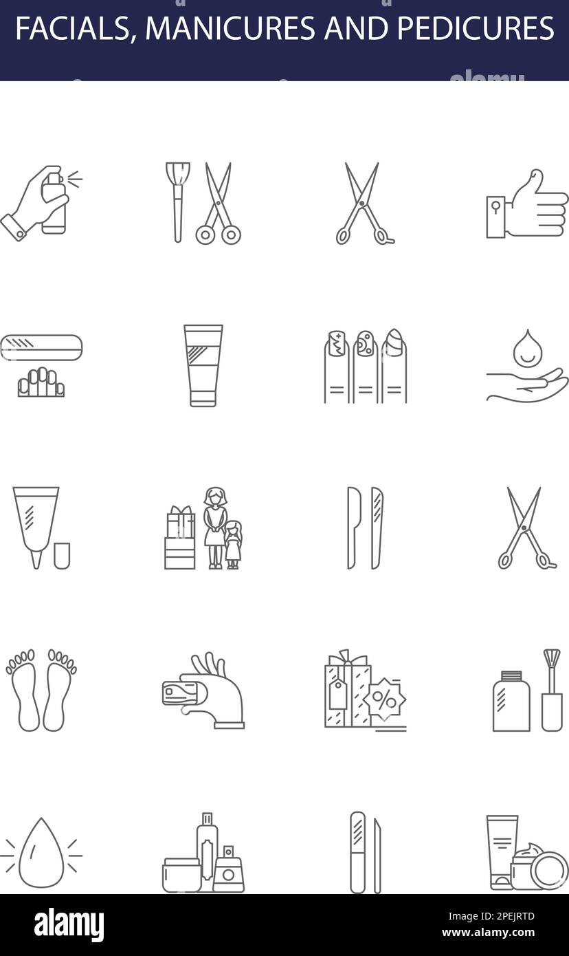 Facials, manicures and pedicures line vector icons and signs. spa, beauty, pedicure, salon, facial, treatment, hair,vector outline vector illustration Stock Vector