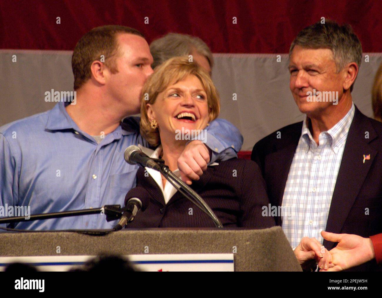 North Carolina Lt. Gov. Beverly Perdue, center, celebrates her win with