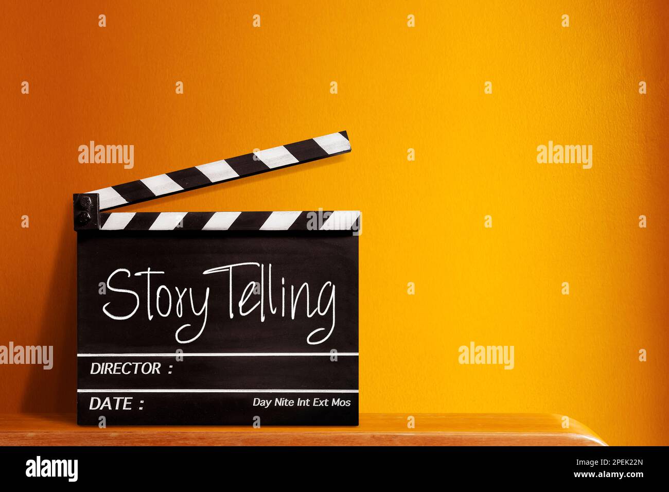Story telling text title on film slate. Stock Photo