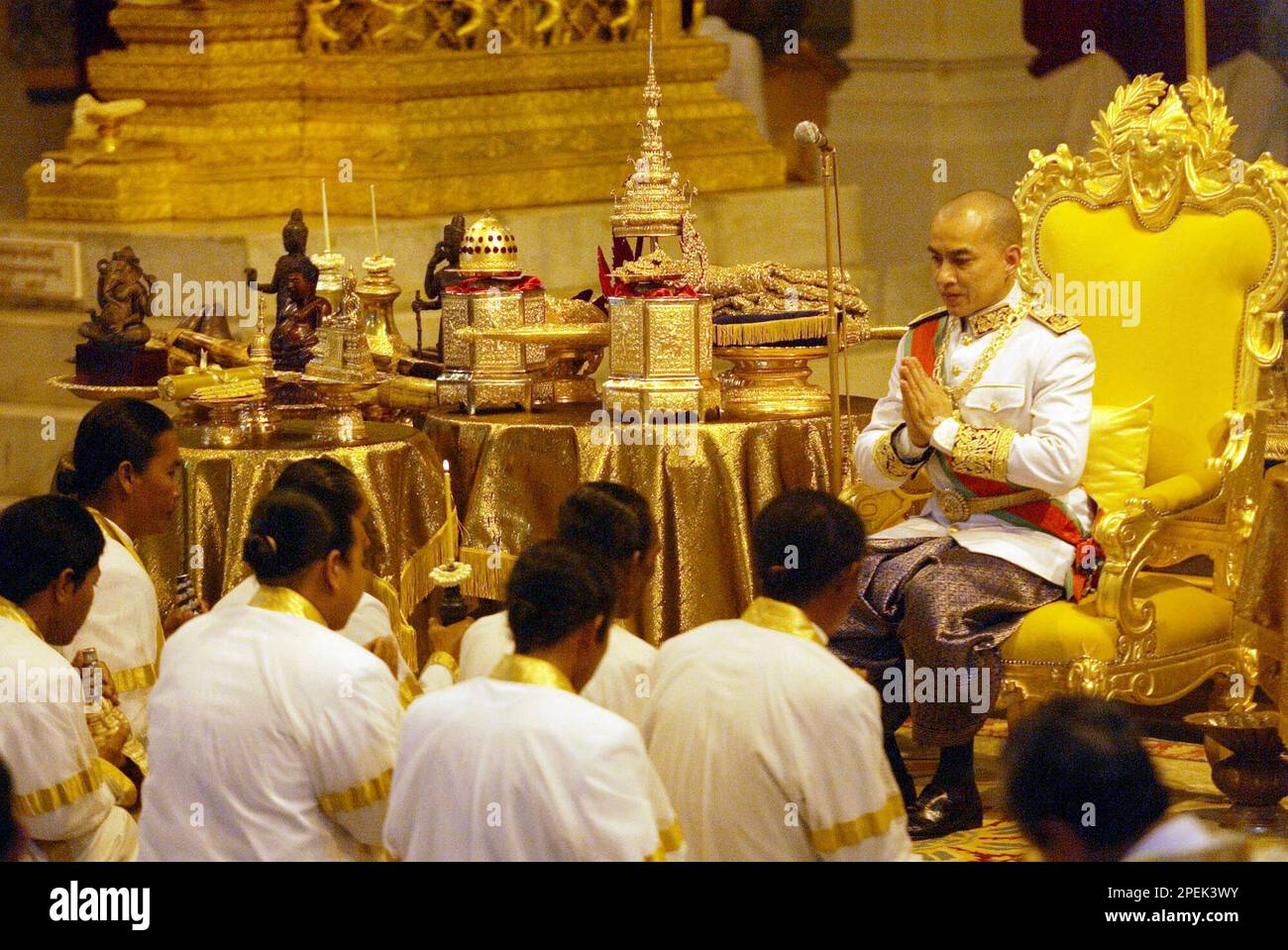 King Norodom Sihamoni accepts religious gifts at his official ...