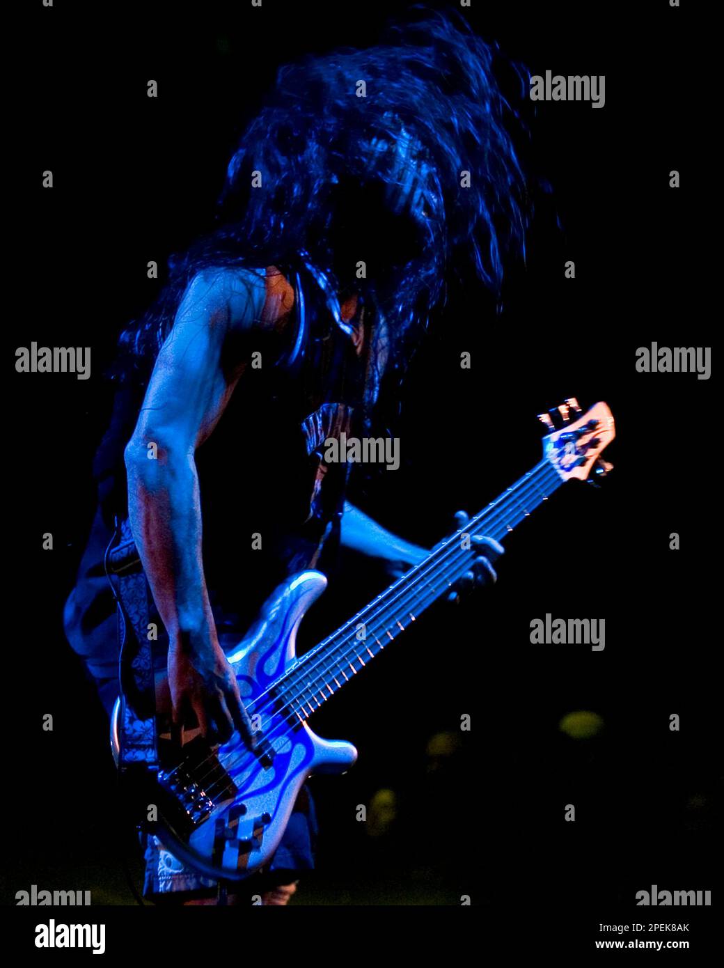 Guitarist Kirk Hammett and Metallica perform at the Fleet Center in
